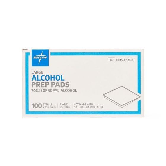 Medline Sterile Alcohol Prep Pads, Large, 100 Count