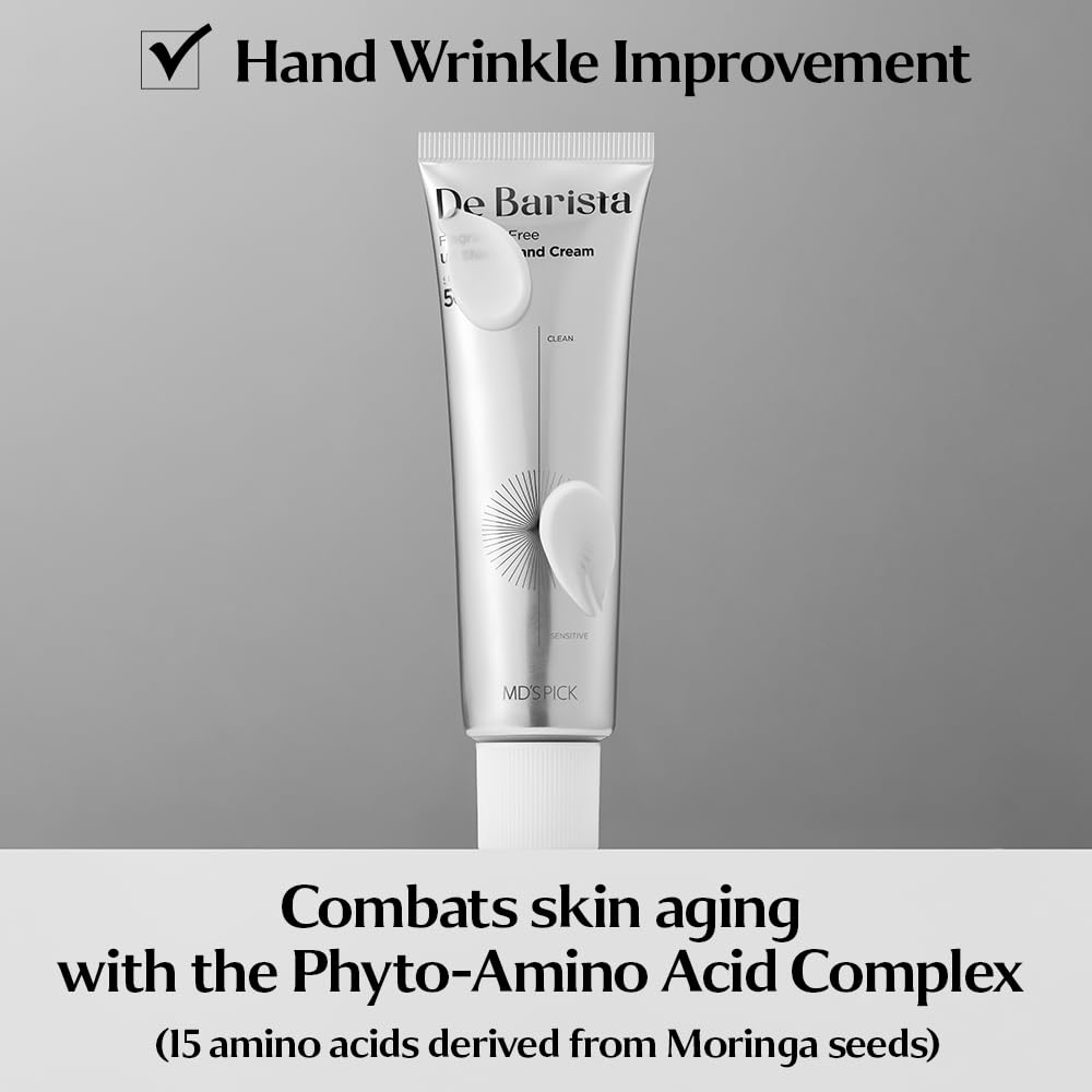 MD'S PICK De Barista Hand Cream SPF50+/PA++++, 1.76 oz, UV Protection, Fragrance-Free, Anti-Aging, Vegan, Lightweight Moisturizer for Dry Hands