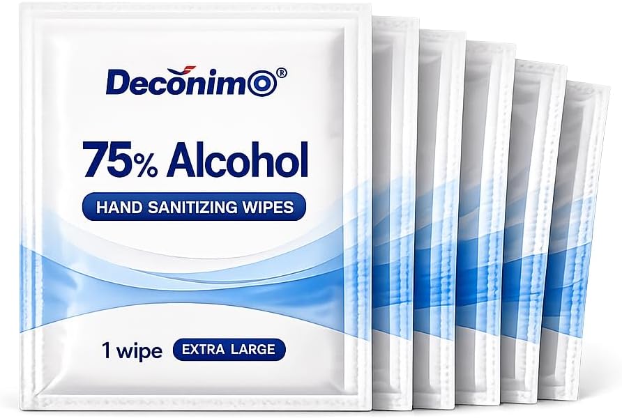 Extra Large 75% Alcohol Wipes, 100 Individually Wrapped 6 x 8 Inch Sanitizing Wipes