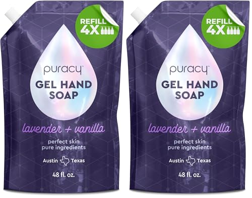 Puracy Organic Hand Soap, For the Professional Hand Washers We've All Become, Moisturizing Natural Gel Hand Wash Soap, Liquid Hand Soap Refills for Soft Skin (12 fl.oz, Lavender & Vanilla) 2-Pack