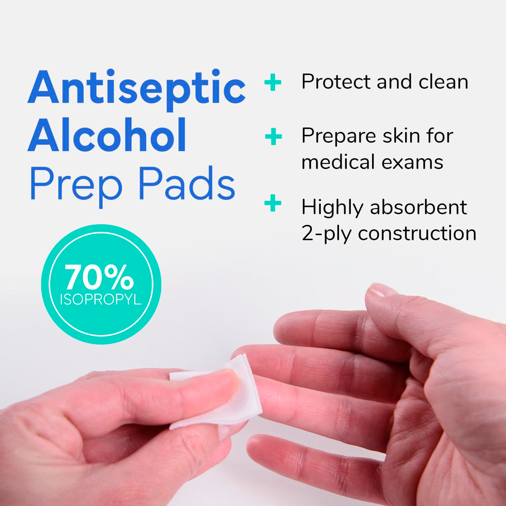 OWELL Prep Pads - 100 Individually Wrapped Sterile Alcohol Wipes, Medium 2-Ply Antiseptic Wipes for Disinfecting Skin, First Aid Kit Alcohol Swabs (100 Count)