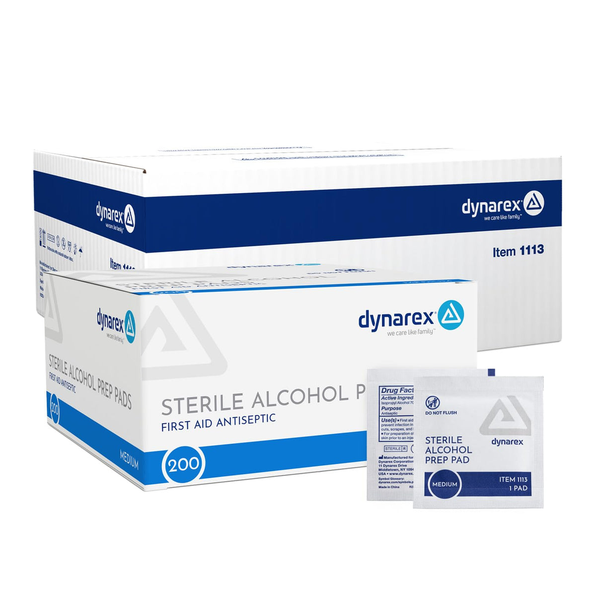 Dynarex Alcohol Prep Pads, Medical-Grade and Non-Woven Prep Pads, Saturated with 70% Isopropyl Alcohol, Rapid-Acting Antiseptic Wipes, 1-Ply, Medium, 1 Case of 2000 (10 Boxes of 200)