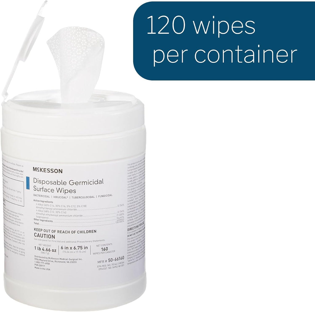 McKesson Germicidal Wipes, Disinfecting Alcohol Wipes, 12 Pack, 1920 Wipes