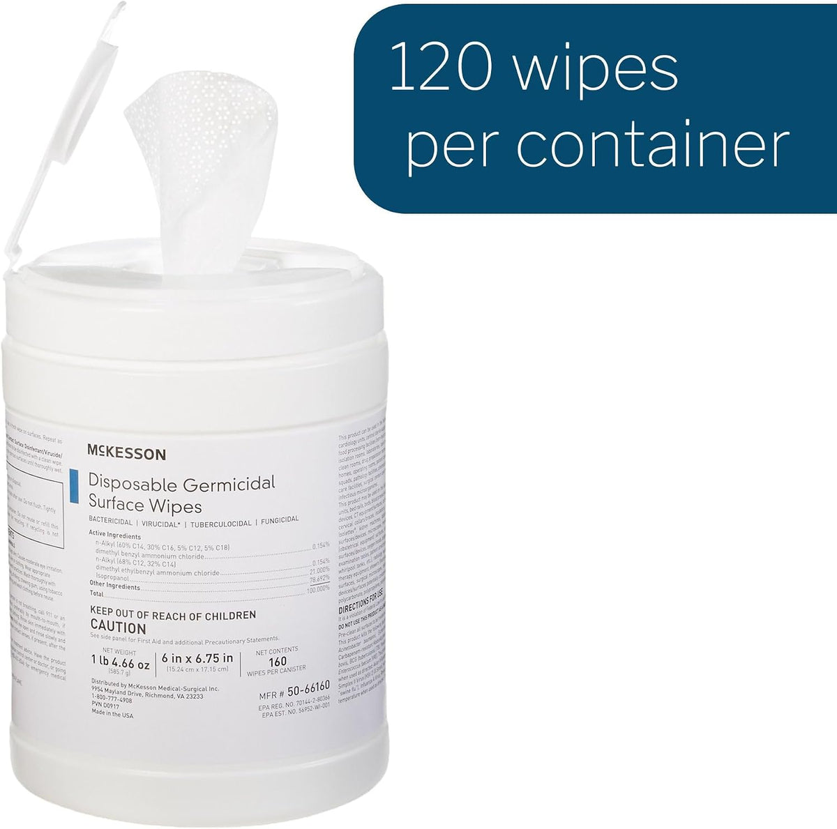 McKesson Germicidal Wipes, Disinfecting Alcohol Wipes, 12 Pack, 1920 Wipes