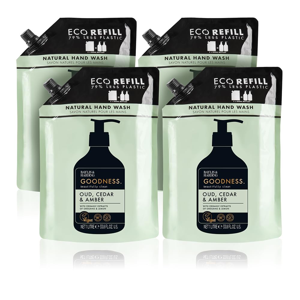 Baylis & Harding Liquid Hand Soap Wash with Dispenser, Goodness, Oud Cedar & Amber, 16.9oz/500ml (3-Pack)