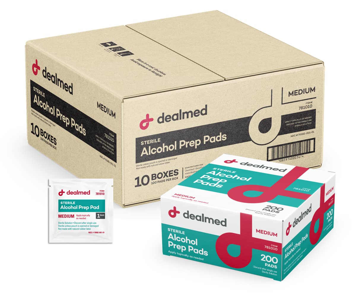 Dealmed Alcohol Prep Pads - 70% Alcohol, Sterile Wipes - 200 Count