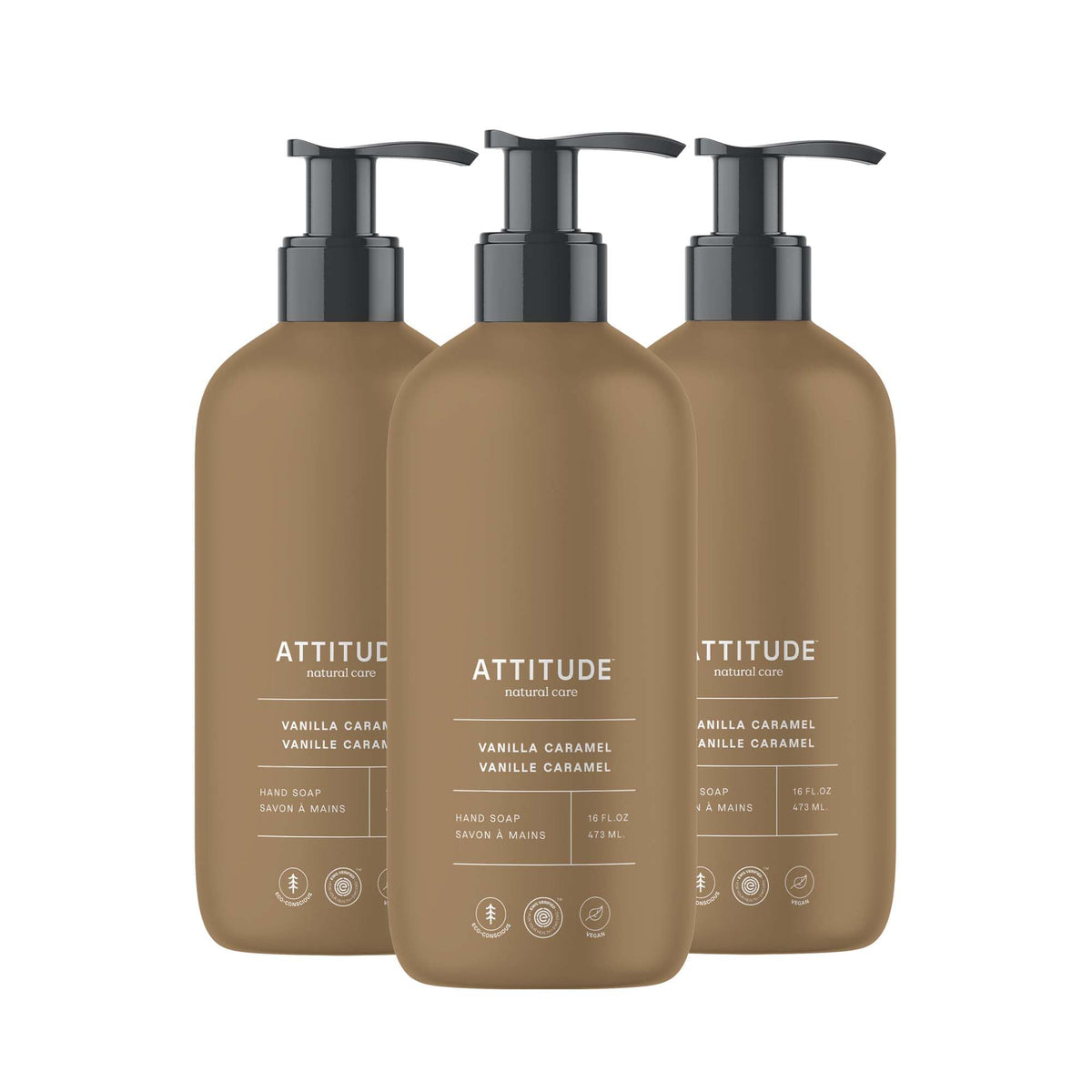 ATTITUDE Liquid Hand Soap, EWG Verified, Plant and Mineral-Based, Vegan Personal Care Products, Vanilla Caramel, 16 Fl Oz