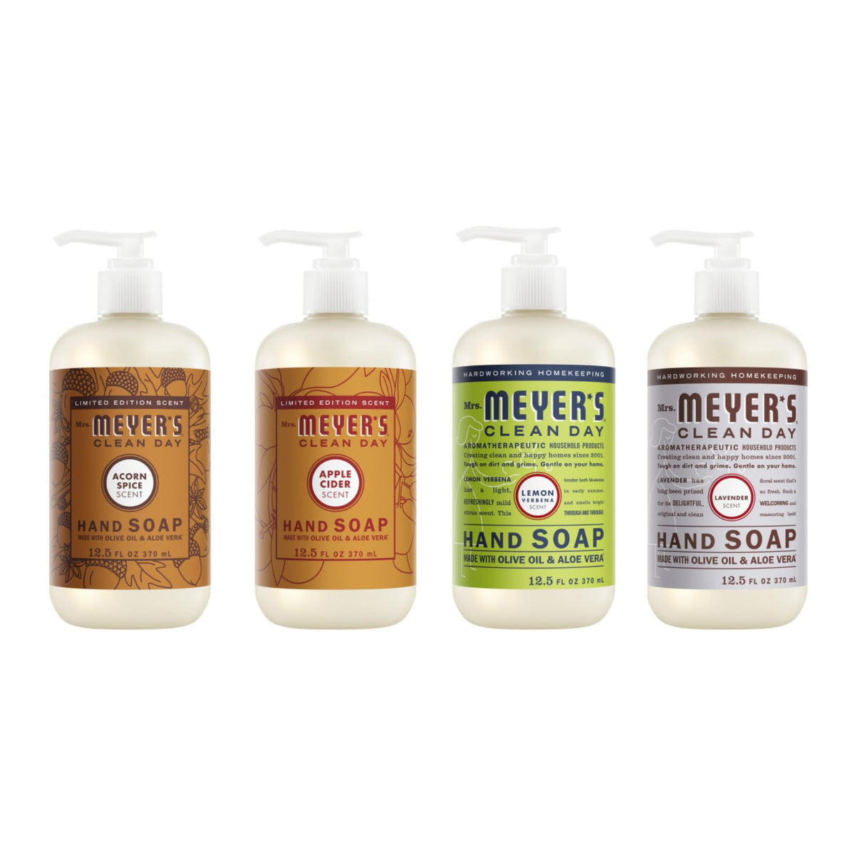 Mrs. MEYER'S CLEAN DAY Liquid Hand Soap Bottle, 12.5 Fl Oz Lilac, Rose, Mint, Lemon, Lavender, Basil (Pack of 6) (Variety Pack)