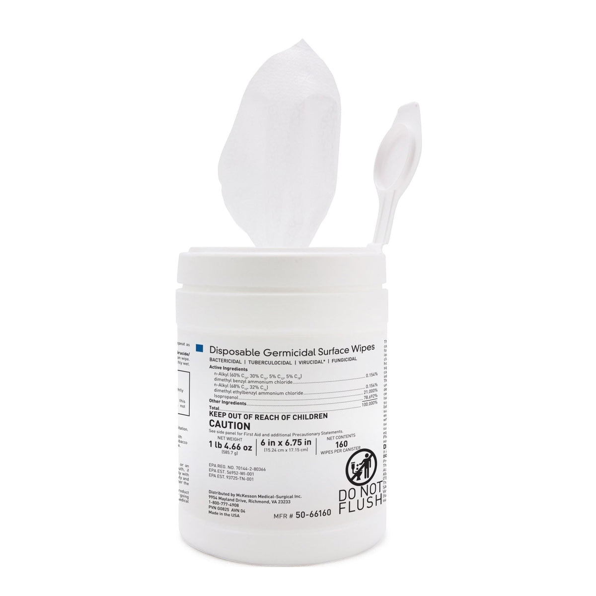 McKesson Germicidal Wipes, Disinfecting Alcohol Wipes, 12 Pack, 1920 Wipes