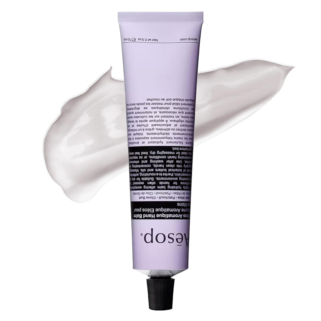 Aesop Reverence Aromatique Travel Size Hand Balm | Lotion that Gently Exfoliates Dry Hands + Nourishes with Macadamia Seed Oil and Shea Butter | 2.4 oz / 75 mL
