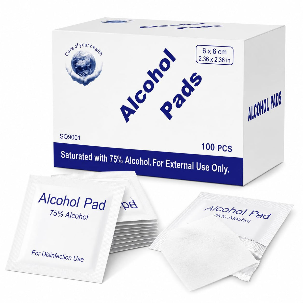 Alcohol Prep Pads, 75% Alcohol Cotton Slices, 100 Pcs Gauze Pads Individually Wrapped Swap Pad Wet Wipe, 6 x 6cm/2.36in x 2.36in