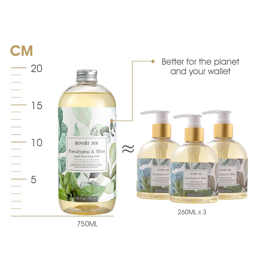 ROMIIE ZOI Liquid Hand Soap Refill, Eucalyptus Mint, 26 Fl Oz, 3-Pack