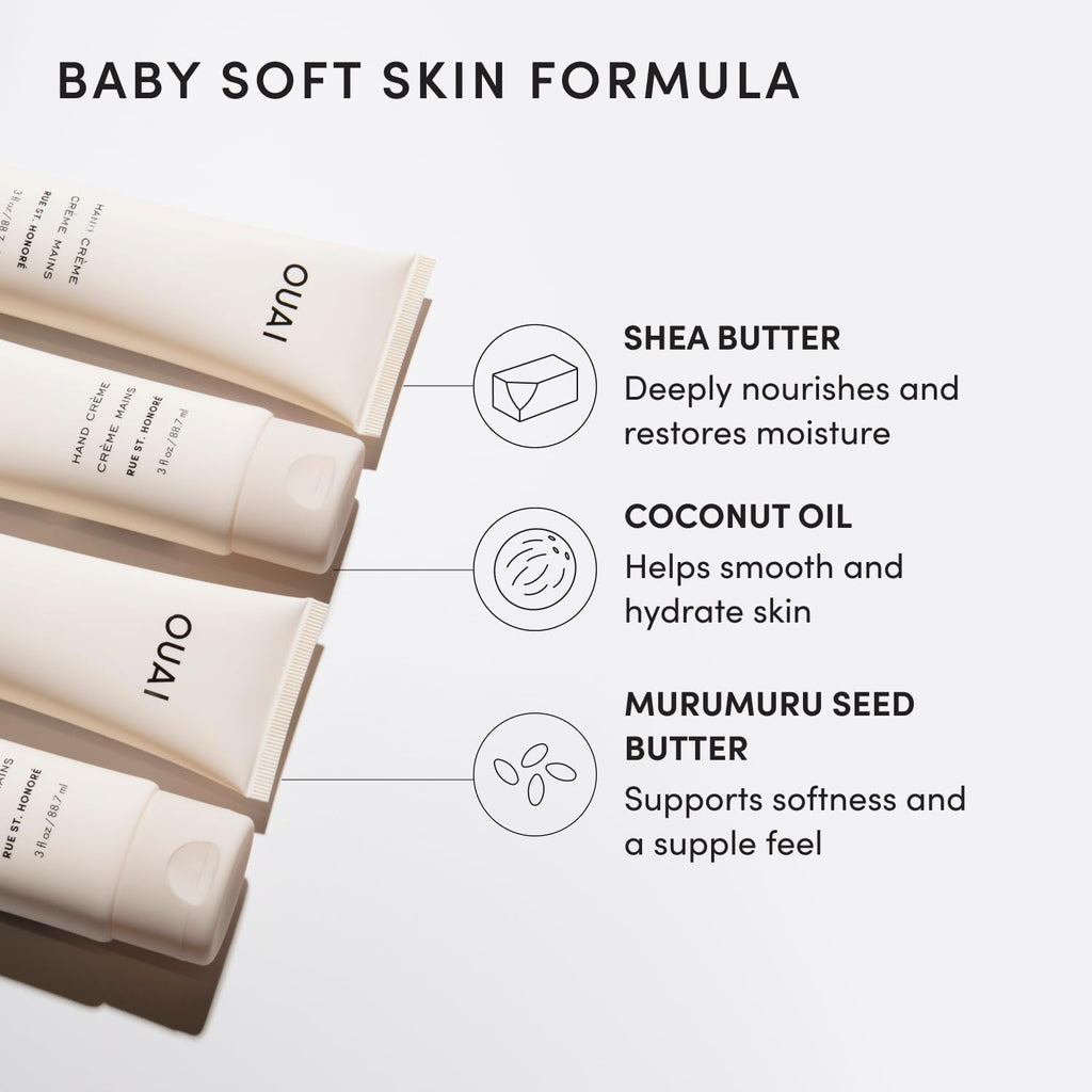 OUAI Hand Cream - Thick, Creamy Balm with Coconut Oil, Murumuru Butter and Shea Butter - Hydrating Moisturizer for Soft Hands - Use Daily to Deeply Nourish Skin (3 Oz)