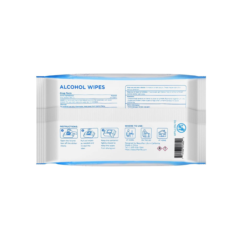 Beautifier Life 75% Alcohol Wet Hand Sanitizing Wipes - With Aloe, Moisturizer, and Vitamin E Formula - Premium Sanitizer for Travel, Home, Office, and School Use (Aloe, 200)