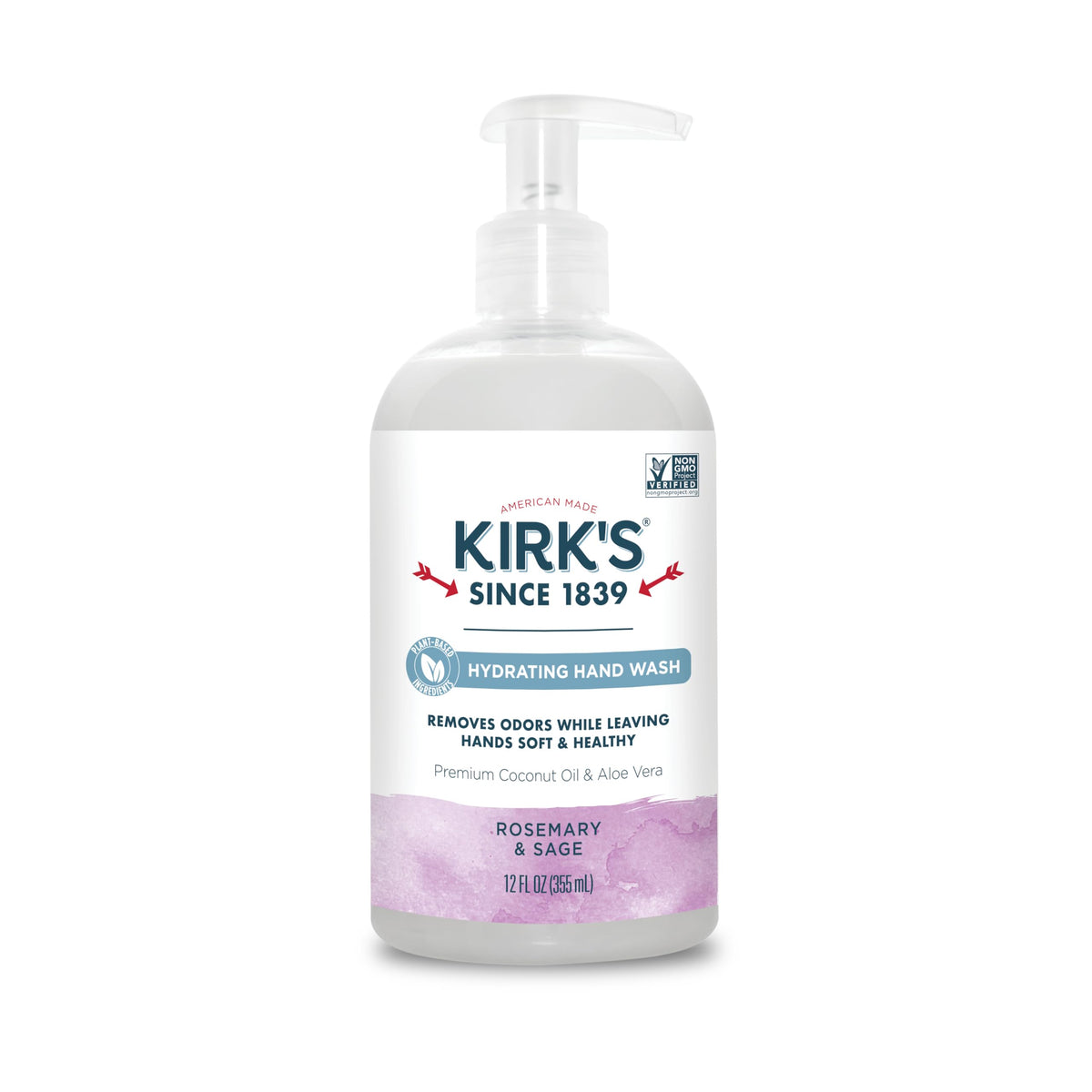 Kirk's Hydrating Hand Wash - Made with Coconut Oil and Aloe Vera, With Odor Neutralizing Technology To Help Eliminate Odors, Non-GMO, Vegan, Fragrance Free, 12 Fl Oz. 4 pack