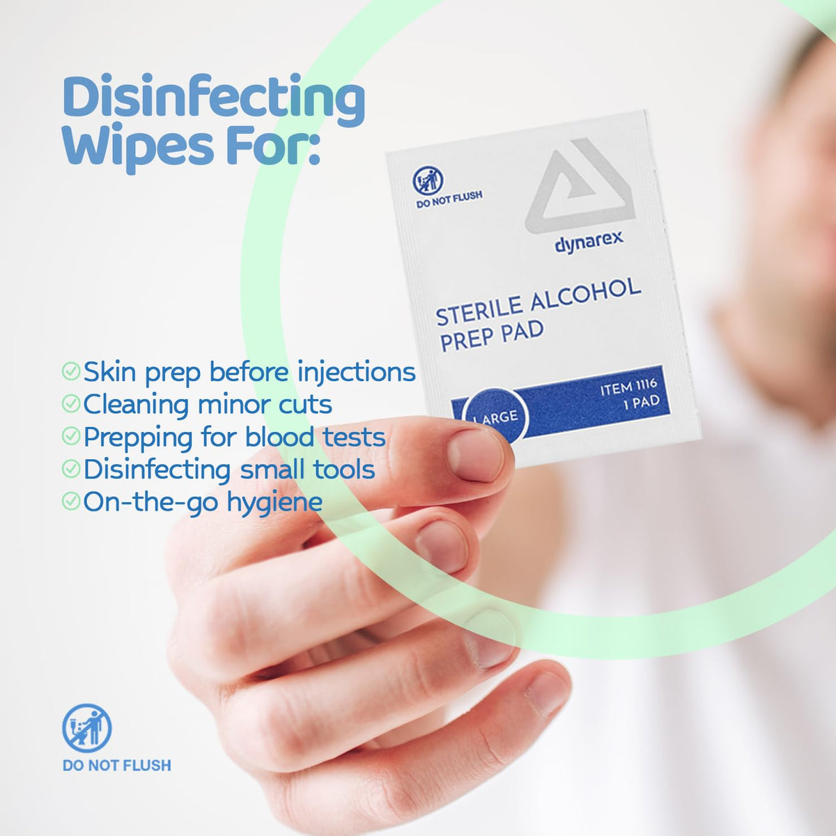 Dynarex DynaSafety Sterile Alcohol Prep Pads - Large - 70% Isopropyl Alcohol, Individually Wrapped, Soft Cleaning Wipes - 100 per Box
