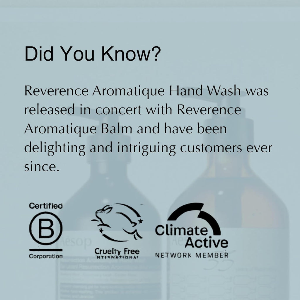 Aesop Reverence Aromatique Exfoliating Hand Wash | Exfoliating Hand Soap with Finely Milled Pumice | Gentle Cleanser & Skin-Smoothing Formula with Vetiver, Petitgrain & Bergamot | 500mL / 16.9 oz