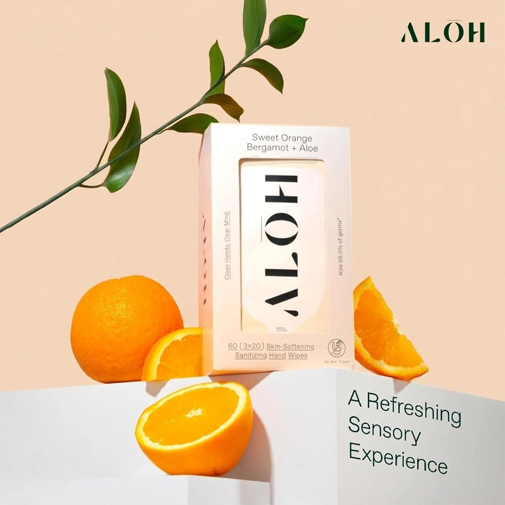ALŌH Sweet Orange Bergamot + Aloe Hand Sanitizer Wipes, Travel Size