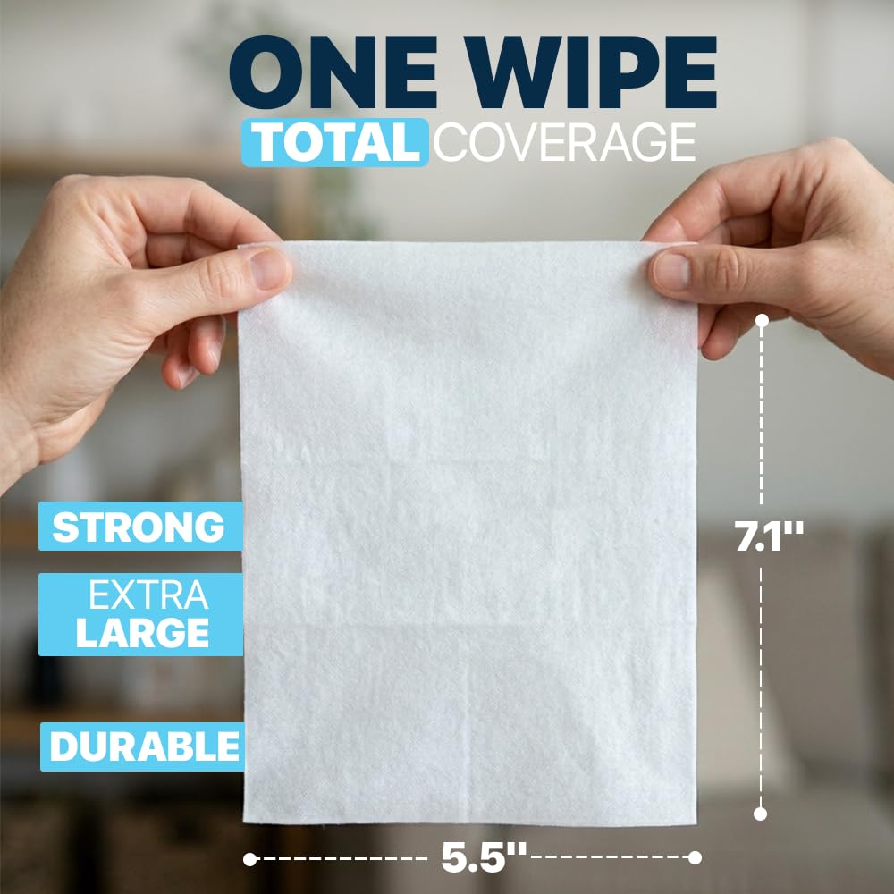 90 Large Alcohol Wipes - 75% Ethyl Alcohol Hand Wipes - 6 Packs of 15 - Fragrance Free, Skin Safe, Latex Free for Travel, Nails