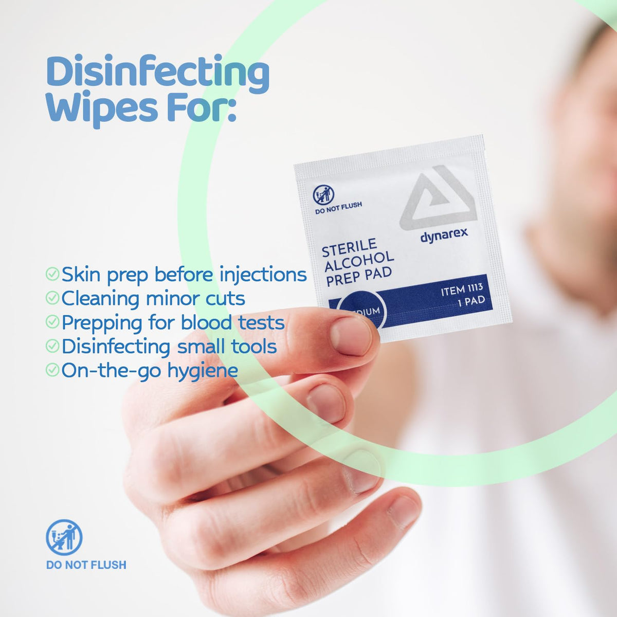 Dynarex Alcohol Prep Pads, Medical-Grade and Non-Woven Prep Pads, Saturated with 70% Isopropyl Alcohol, Rapid-Acting Antiseptic Wipes, 1-Ply, Medium, 1 Case of 2000 (10 Boxes of 200)