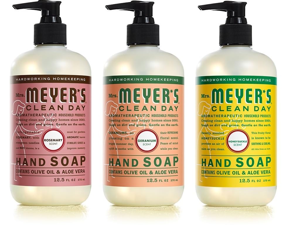 Mrs. MEYER'S CLEAN DAY Liquid Hand Soap Variety Pack 12.5 OZ Each, 3 Count (Lemon Verbena + Basil + Peony)