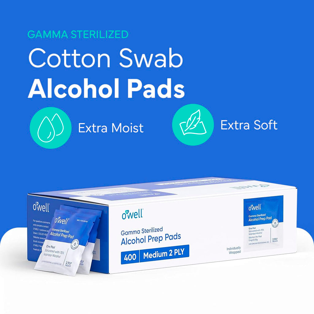 OWELL Prep Pads - 400 Individually Wrapped Sterile Alcohol Wipes, Medium 2-Ply Antiseptic Wipes for Disinfecting Skin, First Aid Kit Alcohol Swabs (400 Count)