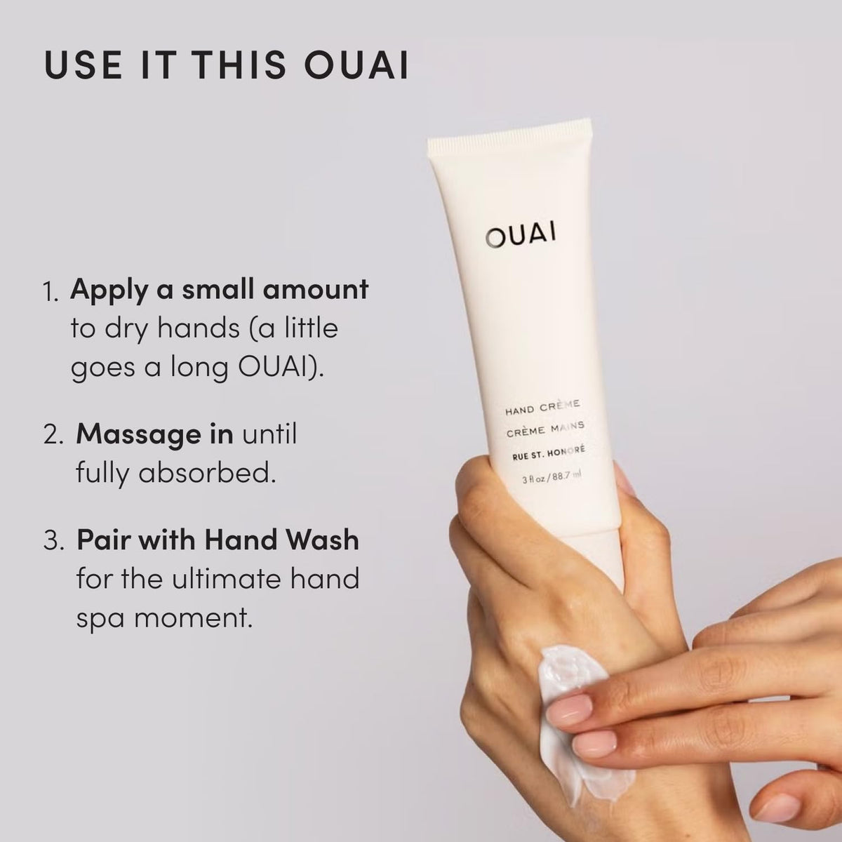 OUAI Hand Cream - Thick, Creamy Balm with Coconut Oil, Murumuru Butter and Shea Butter - Hydrating Moisturizer for Soft Hands - Use Daily to Deeply Nourish Skin (3 Oz)