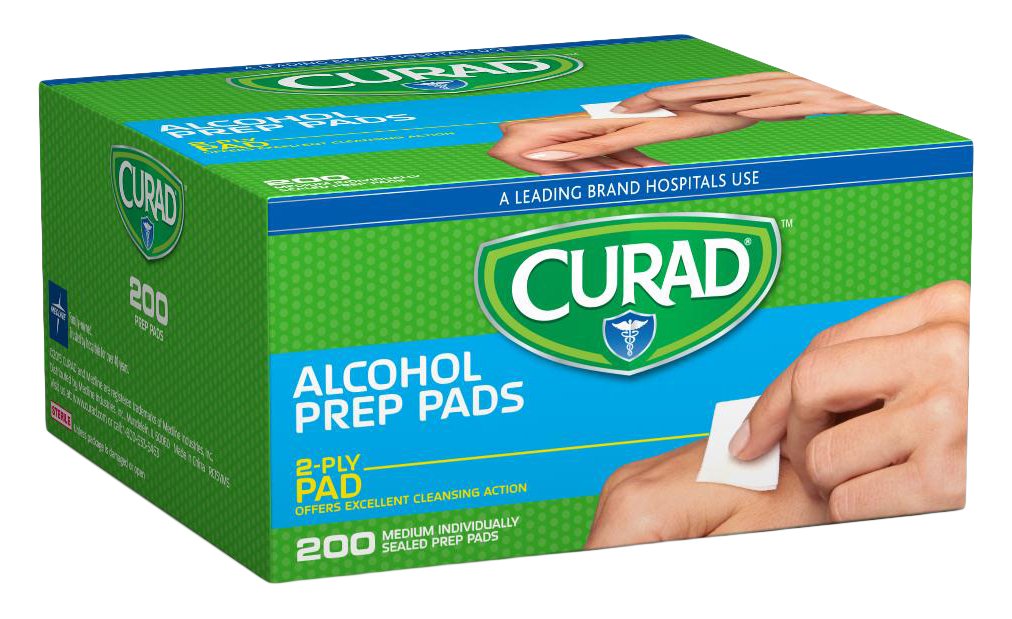 CURAD Medium 2-Ply Sterile Alcohol Prep Pads, Essential for First Aid Kits, 100/Box, Pack of 30