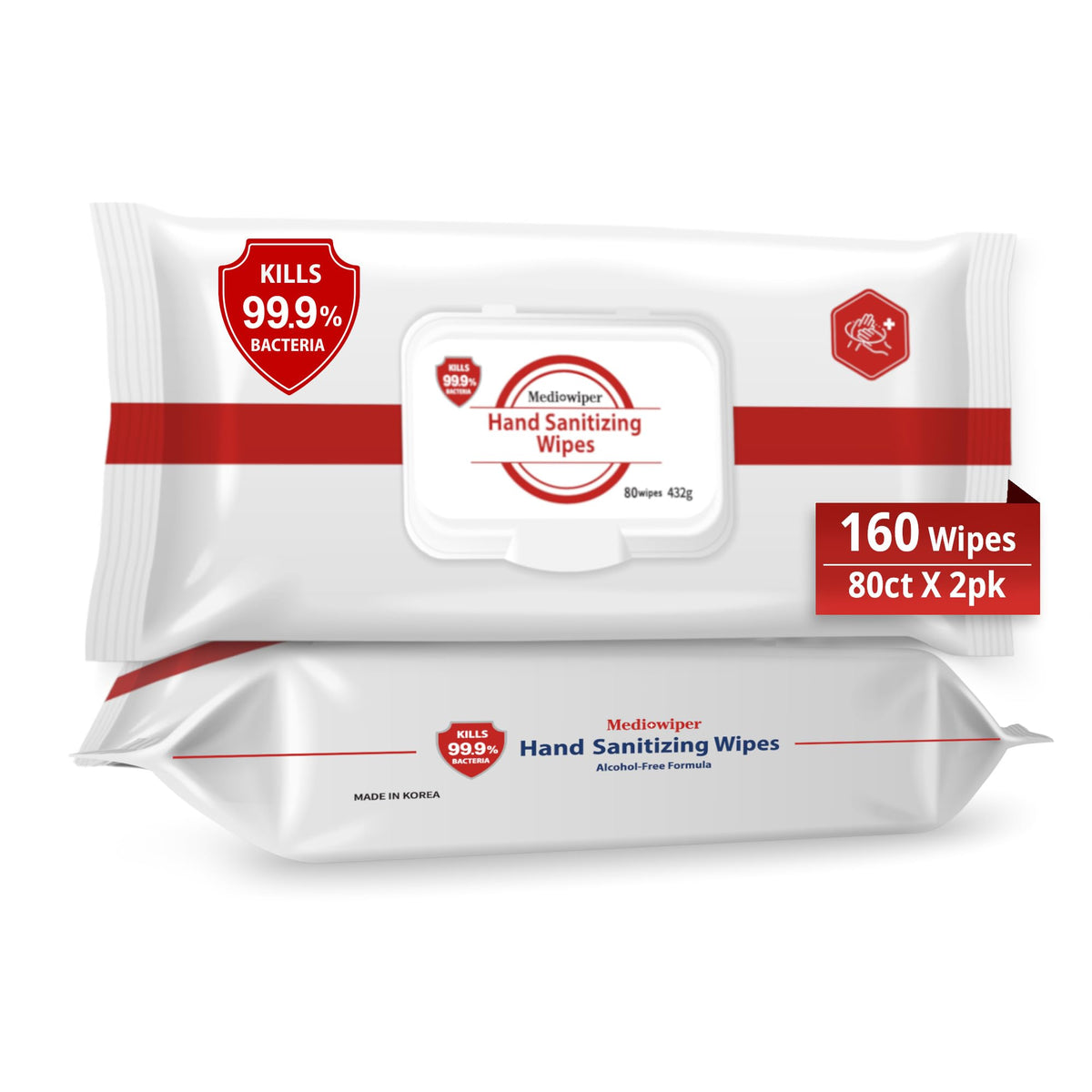 MEDIWIPER 80ct Unscnted Alcohol-Free Hand Sanitizing Wipes, Wet Wipe, Hand Sanitizer (320 Wipes (80 * 4))