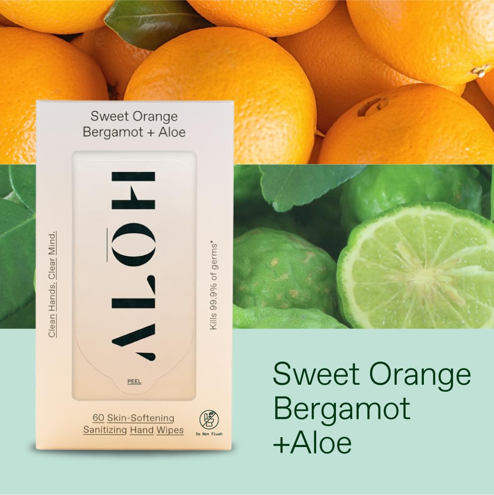 ALŌH Sweet Orange Bergamot + Aloe Hand Sanitizer Wipes, Travel Size