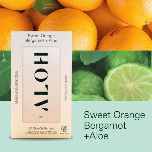 ALŌH Sweet Orange Bergamot + Aloe Hand Sanitizer Wipes, Travel Size