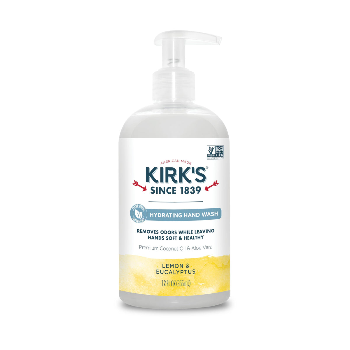 Kirk's Hydrating Hand Wash - Made with Coconut Oil and Aloe Vera, With Odor Neutralizing Technology To Help Eliminate Odors, Non-GMO, Vegan, Fragrance Free, 12 Fl Oz. 4 pack