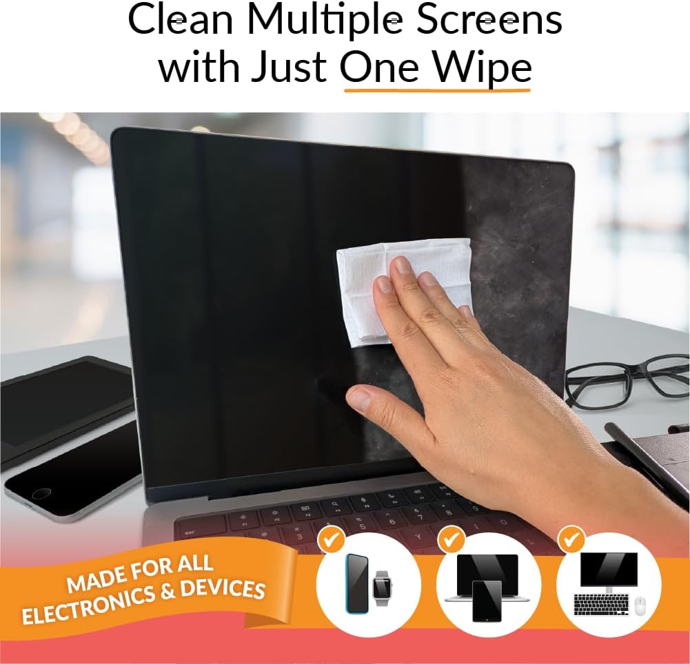 iCloth 70% Isopropyl Alcohol Large Screen and Electronics Wipes, Lint-Free, Streak-Free, Fast-Drying, Removes Dust and Fingerprints (50 Wipes)