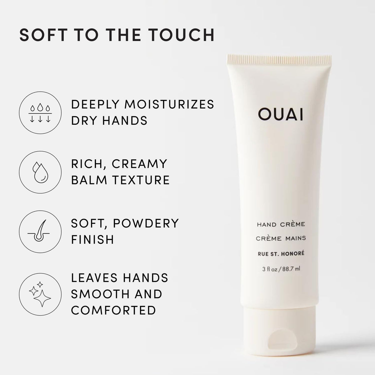 OUAI Hand Cream - Thick, Creamy Balm with Coconut Oil, Murumuru Butter and Shea Butter - Hydrating Moisturizer for Soft Hands - Use Daily to Deeply Nourish Skin (3 Oz)