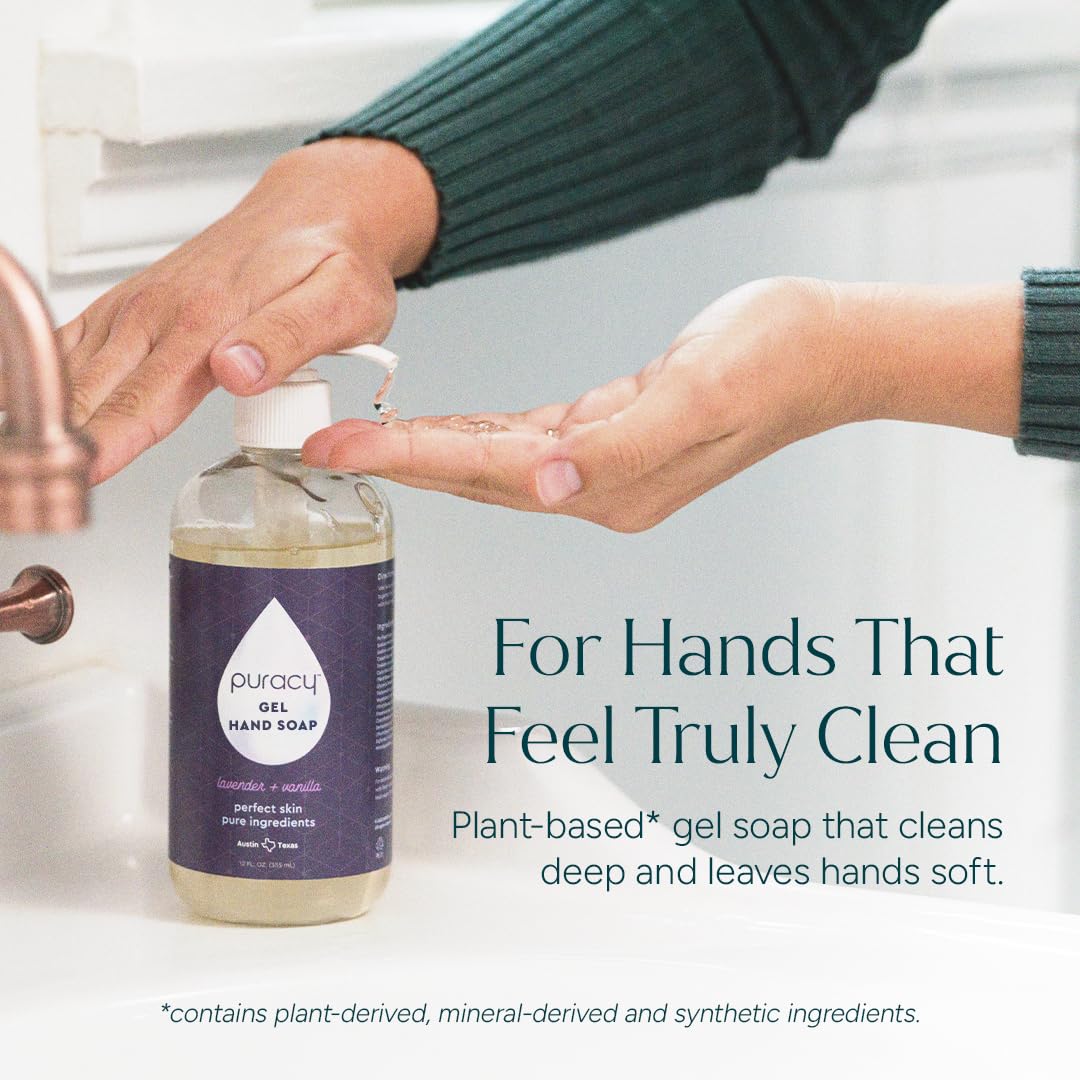 Puracy Organic Hand Soap, For the Professional Hand Washers We've All Become, Moisturizing Natural Gel Hand Wash Soap, Liquid Hand Soap Refills for Soft Skin (12 fl.oz, Lavender & Vanilla) 2-Pack