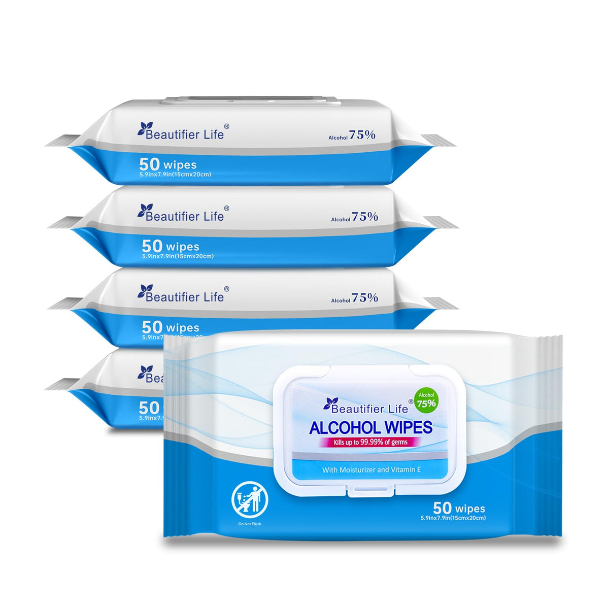 Beautifier Life 75% Alcohol Wet Hand Sanitizing Wipes - With Aloe, Moisturizer, and Vitamin E Formula - Premium Sanitizer for Travel, Home, Office, and School Use (Aloe, 200)