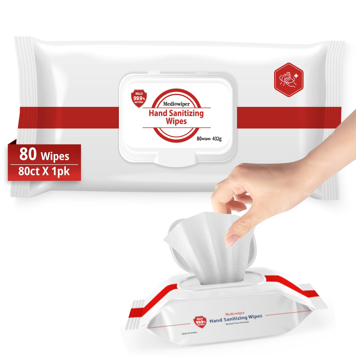 MEDIWIPER 80ct Alcohol-Free Hand Sanitizing Wipes Unscnted Wet Wipe, Hand Sanitizer (320 Wipes (80 * 4))