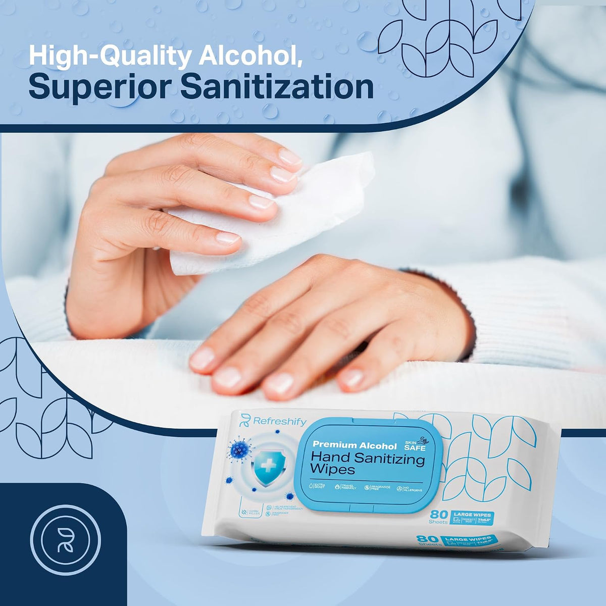Large Alcohol Wipes (320 Count) 75% Unscented Alcohol Hand Sanitizing Wipes