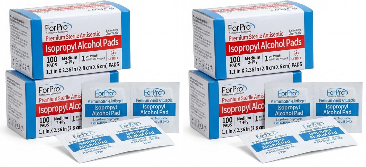 ForPro Alcohol Prep Pads, 200-Count Sterile Alcohol Wipes Individually Wrapped, 70% Isopropyl, Medium 2-Ply Medical Grade Antiseptic Pads, Latex-Free, First Aid & Injection Prep, Gamma Sterilized