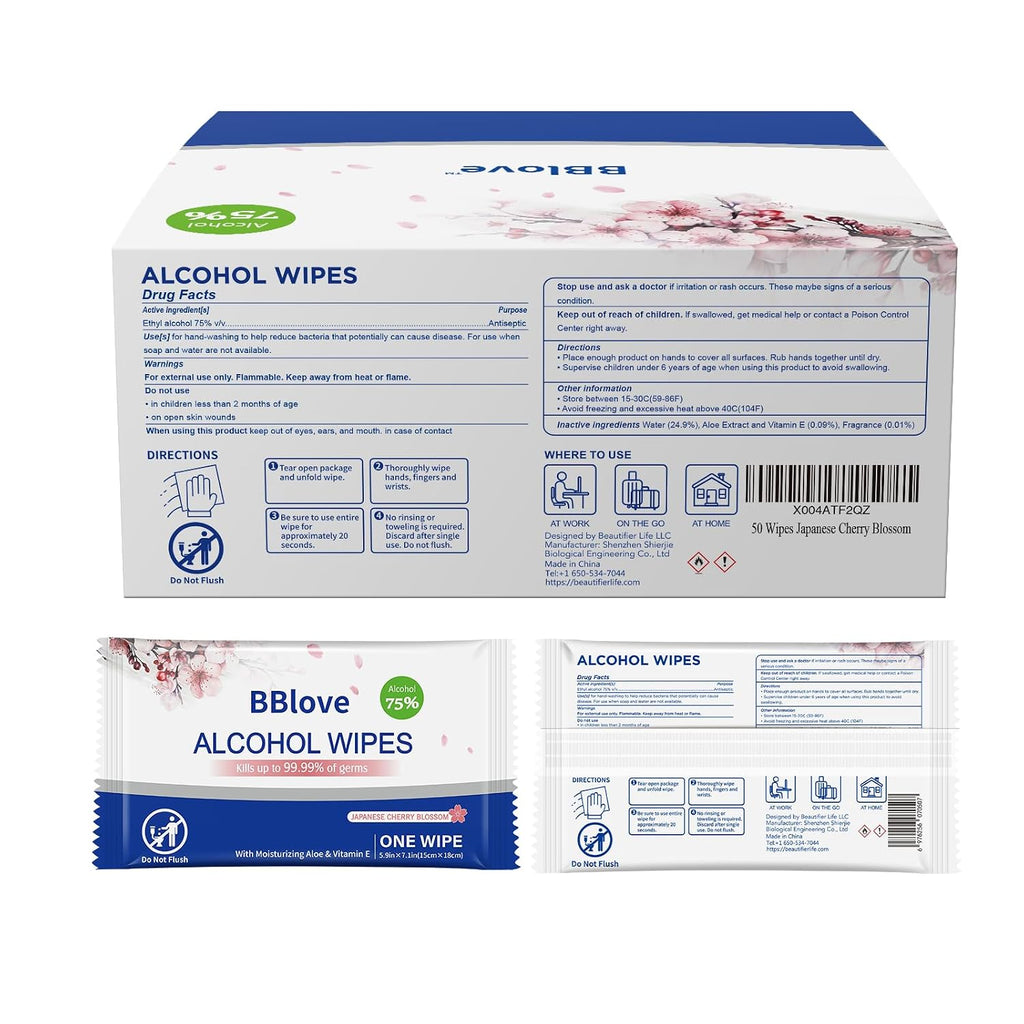 75% Alcohol Hand & Surface Wipes, 50 Count, Individually Wrapped