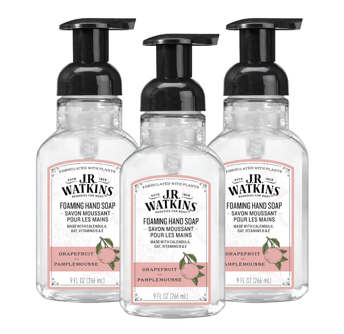 J.R. Watkins Moisturizing Foam Hand Soap Dispenser 3 Pack, Lemon, 9 fl oz