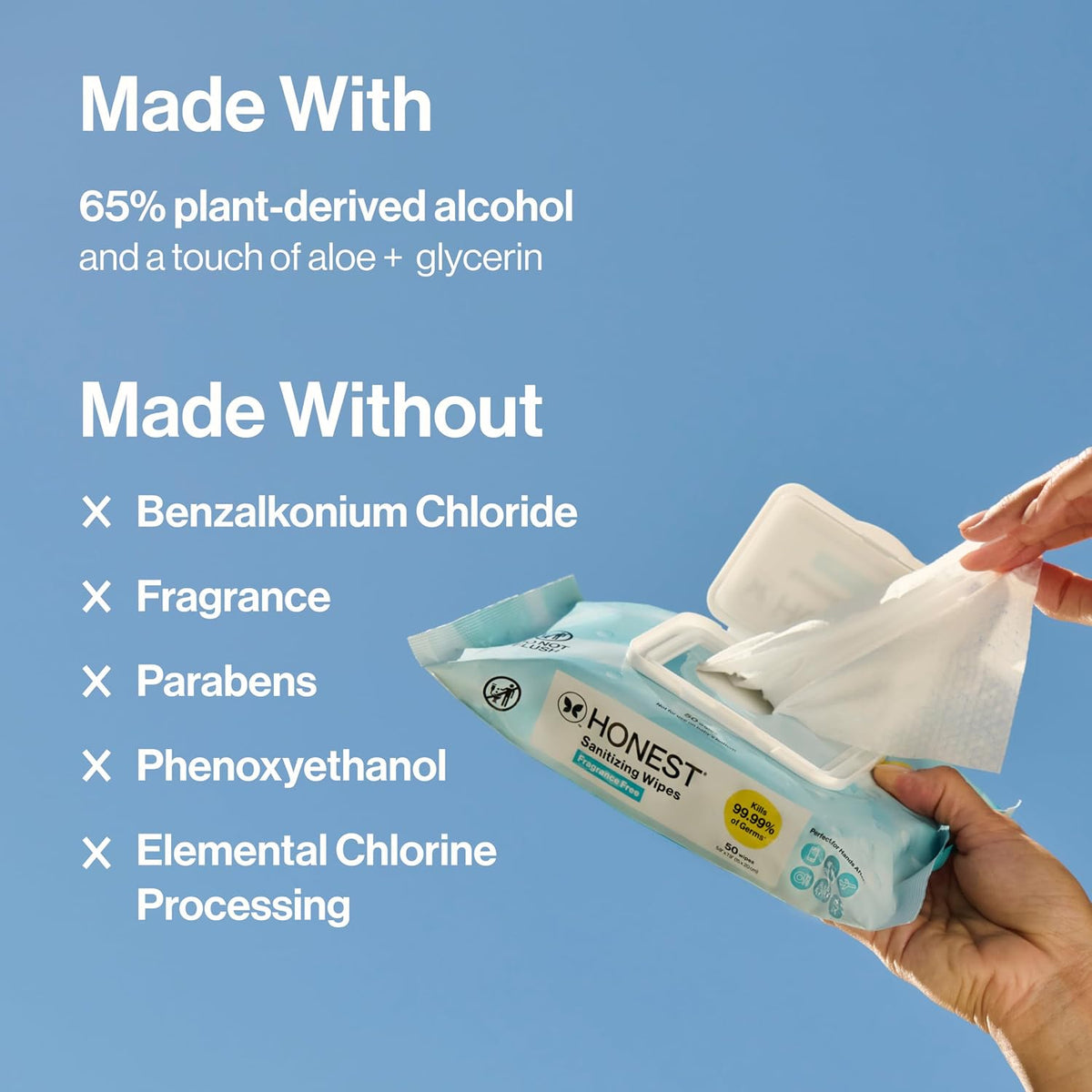 The Honest Company Sanitizing Wipes, Fragrance-Free, Antibacterial, 100ct