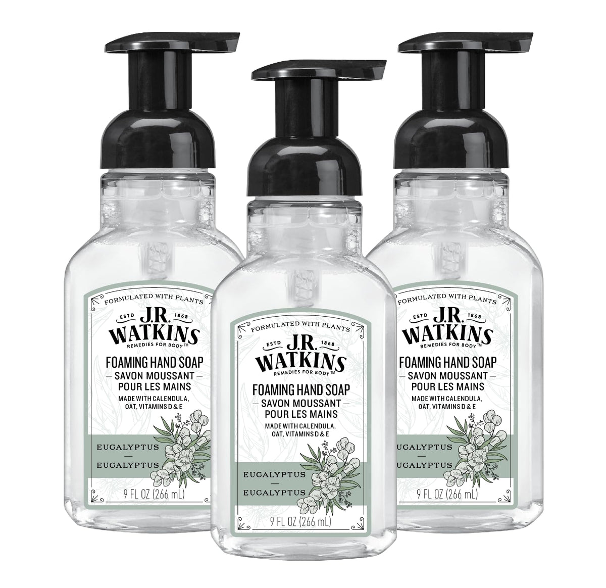 J.R. Watkins Moisturizing Foam Hand Soap Dispenser 3 Pack, Lemon, 9 fl oz