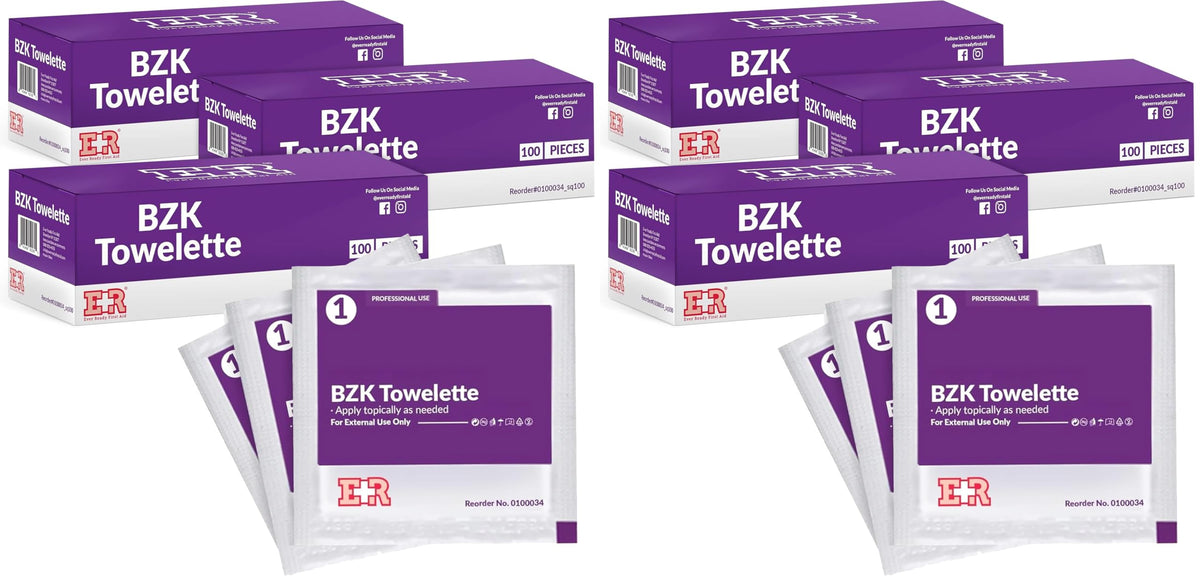 Benzalkonium BZK Wipes [Pack of 100] – 5”x7” Antiseptic Towelettes, First Aid Hand Wipes, Individually Wrapped for Skin Cleansing