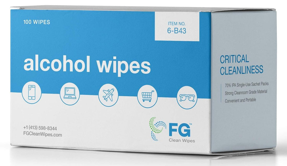 Lint Free 70% IPA Wipes - 4”x3” - 100 Individually Wrapped Sachets – Made in The USA - Saturix 6B43