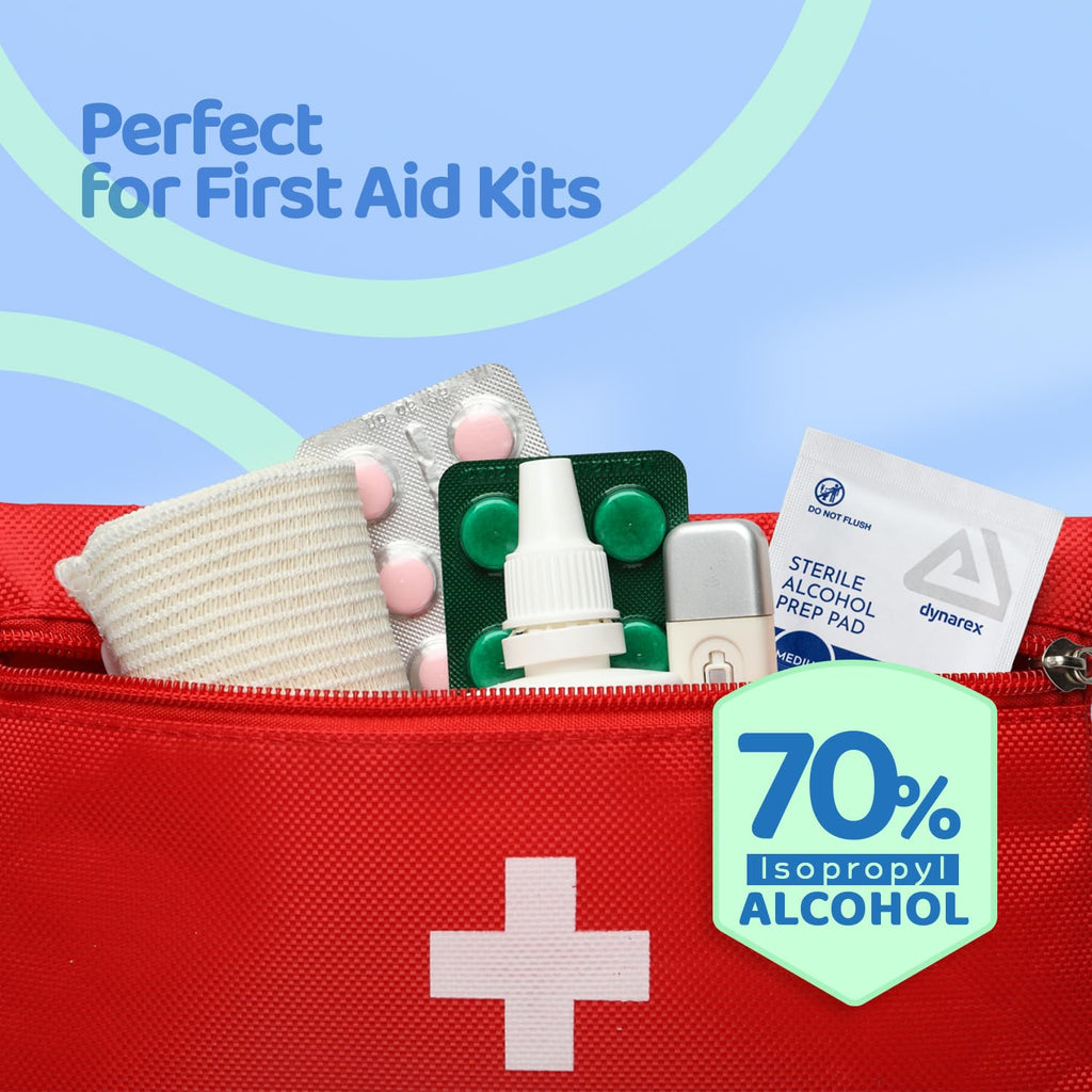 Dynarex Alcohol Prep Pads, Medical-Grade and Non-Woven Prep Pads, Saturated with 70% Isopropyl Alcohol, Rapid-Acting Antiseptic Wipes, 1-Ply, Medium, 1 Case of 2000 (10 Boxes of 200)