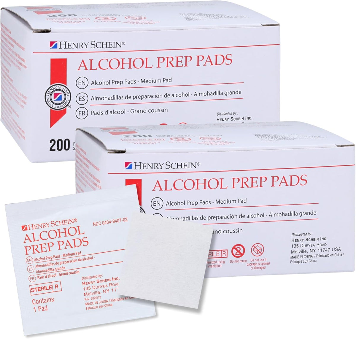 Henry Schein Medium Alcohol Prep Pads, 70% IPA, 2-ply, Sterile, 200 Ct