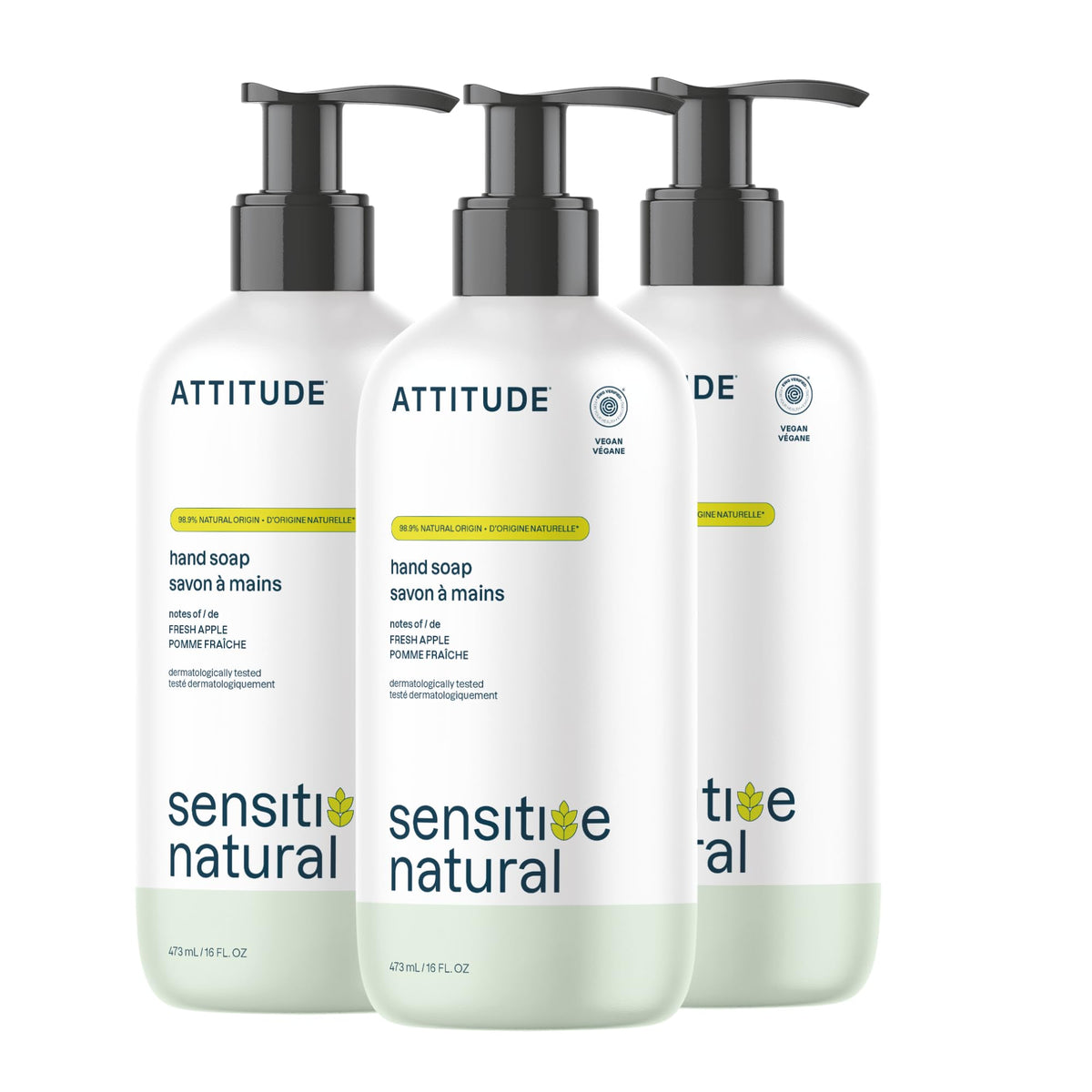 ATTITUDE Hand Soap for Sensitive Skin with Oat, EWG Verified, Dermatologically Tested, Vegan, Sweet Jasmine Scent, 16 Fl Oz (Pack of 3)