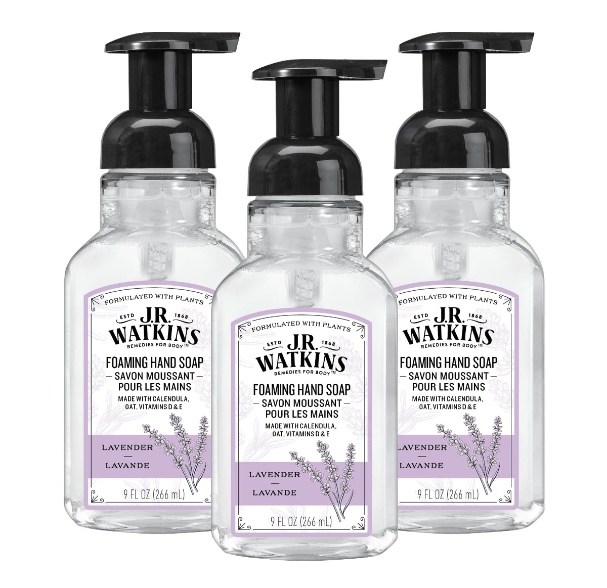 J.R. Watkins Moisturizing Foam Hand Soap Dispenser 3 Pack, Lemon, 9 fl oz