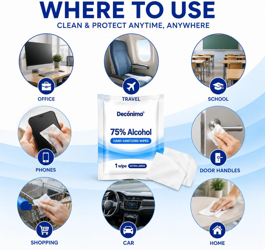 Extra Large 75% Alcohol Wipes, 100 Individually Wrapped 6 x 8 Inch Sanitizing Wipes